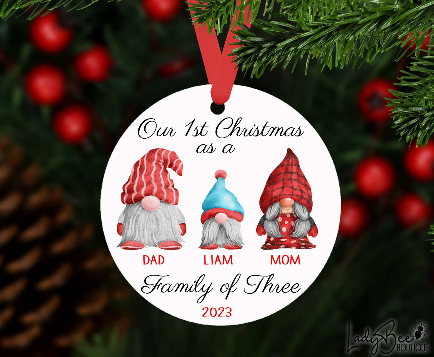 Family of 3 Gnome Christmas Ornament