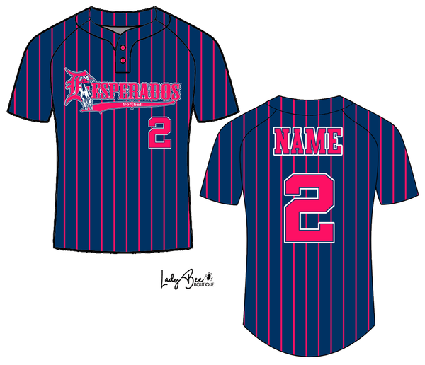 2 Button- Navy with Pink Pinstripe Jersey