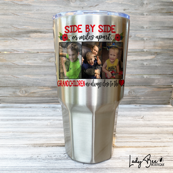 Side By Side or Miles Apart Grandchildren, 30oz Photo Tumbler