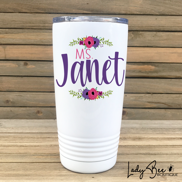 Personalized Teacher Tumbler: Purple and Pink
