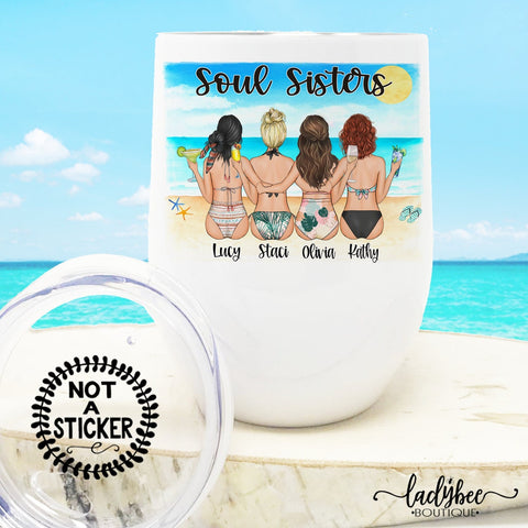 Best Friends On The Beach Wine Tumbler